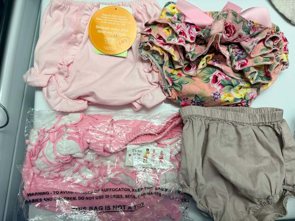 Bundle 4 bottoms Magnolia Baby Infant Ruffled Bloomers and Diaper Covers